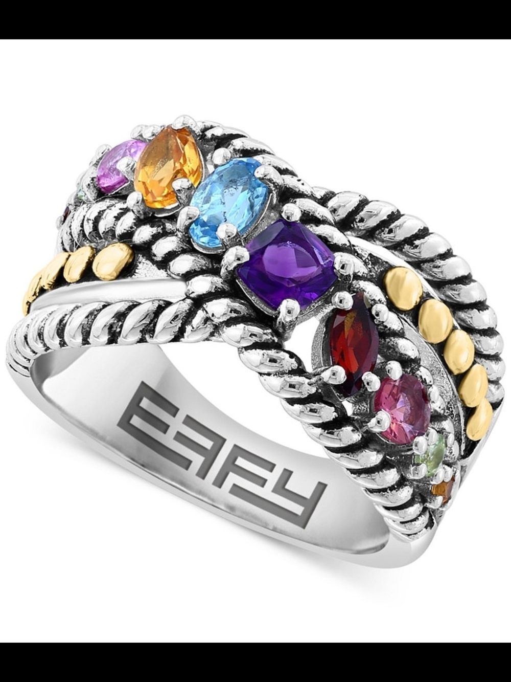 Effy Multicolor Gemstone Ring with Silver Rope Bands and Gold Accents